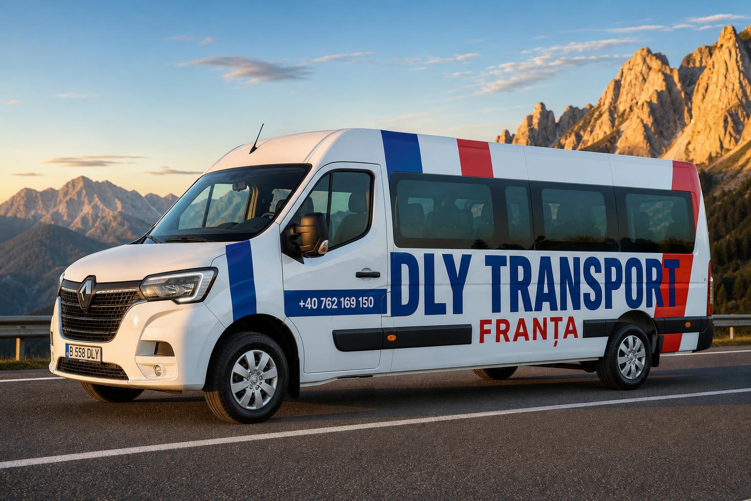 Renault Master 8+1 alb DLY Transport Franța — transport persoane și colete România-Franța